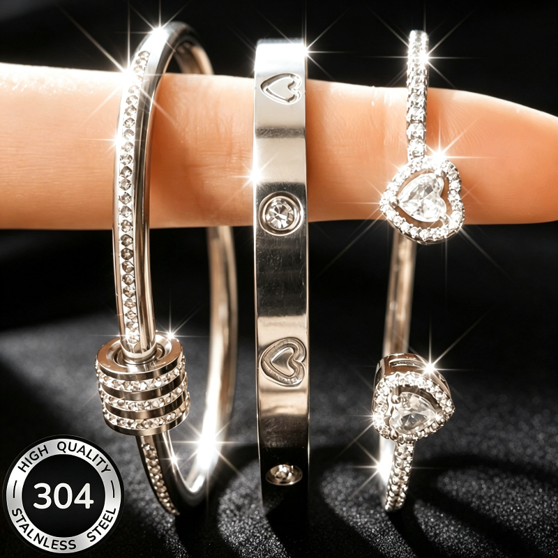 3pc Minimalist Stainless Steel Bracelet Set, Elegant & Versatile